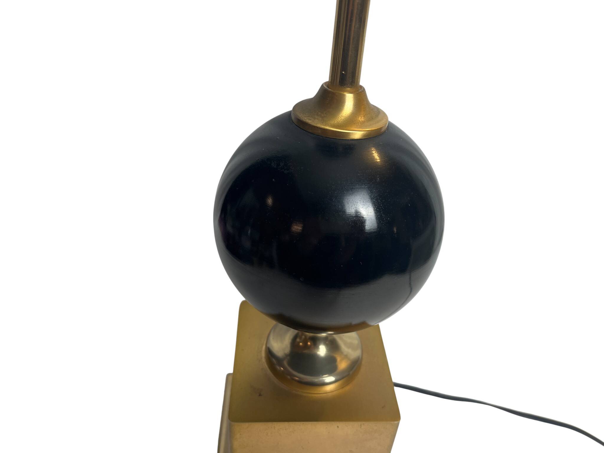 Vintage, lampe pied métal doré et laque noire abat-jour vers 1970