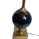 Vintage, lampe pied métal doré et laque noire abat-jour vers 1970