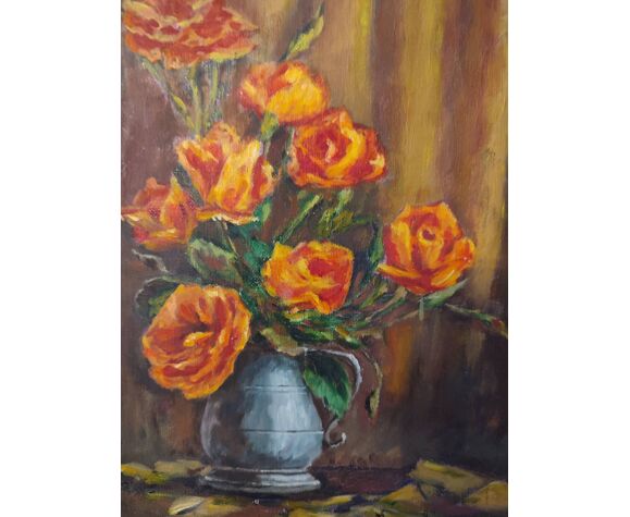 Peinture à l'huile sur toile bouquet de fleurs