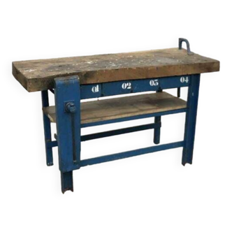 Old workshop workbench with blue patina