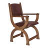 1950s, Danish design, reupholstered armchair, natural brown leather, oak wood.