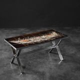Modernist coffee table in ceramic and metal, 1970.