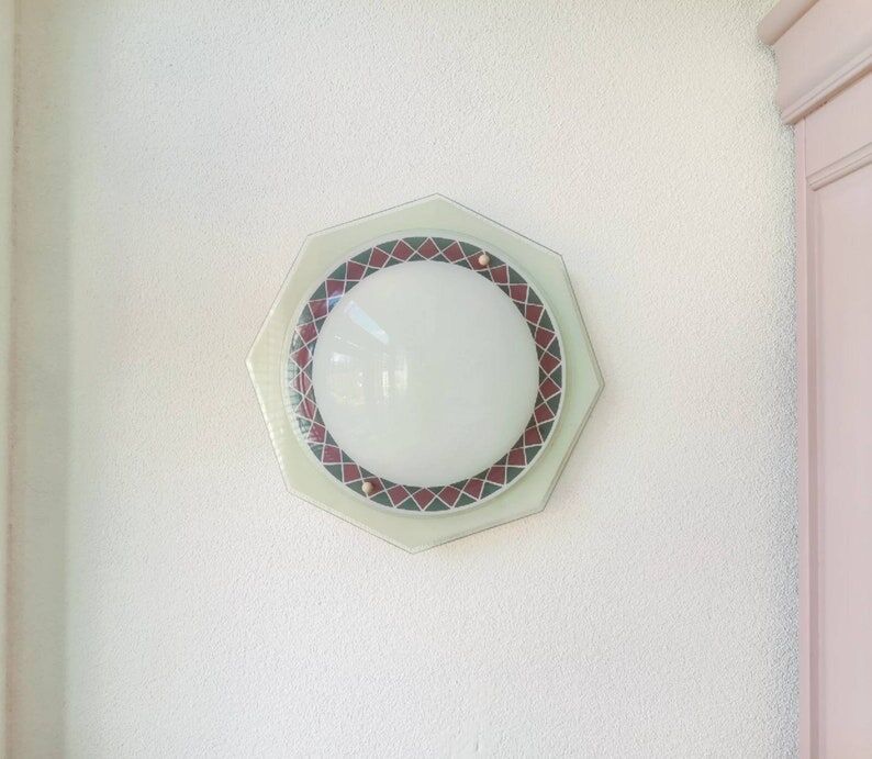 Vintage glass ceiling lamp 80s