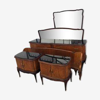 Italian black glass and brass nightstands, 1940