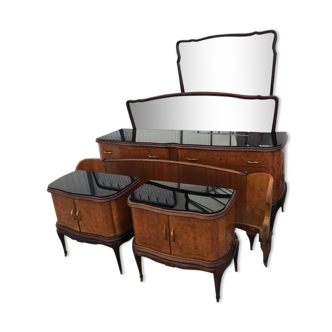 Italian black glass and brass nightstands, 1940