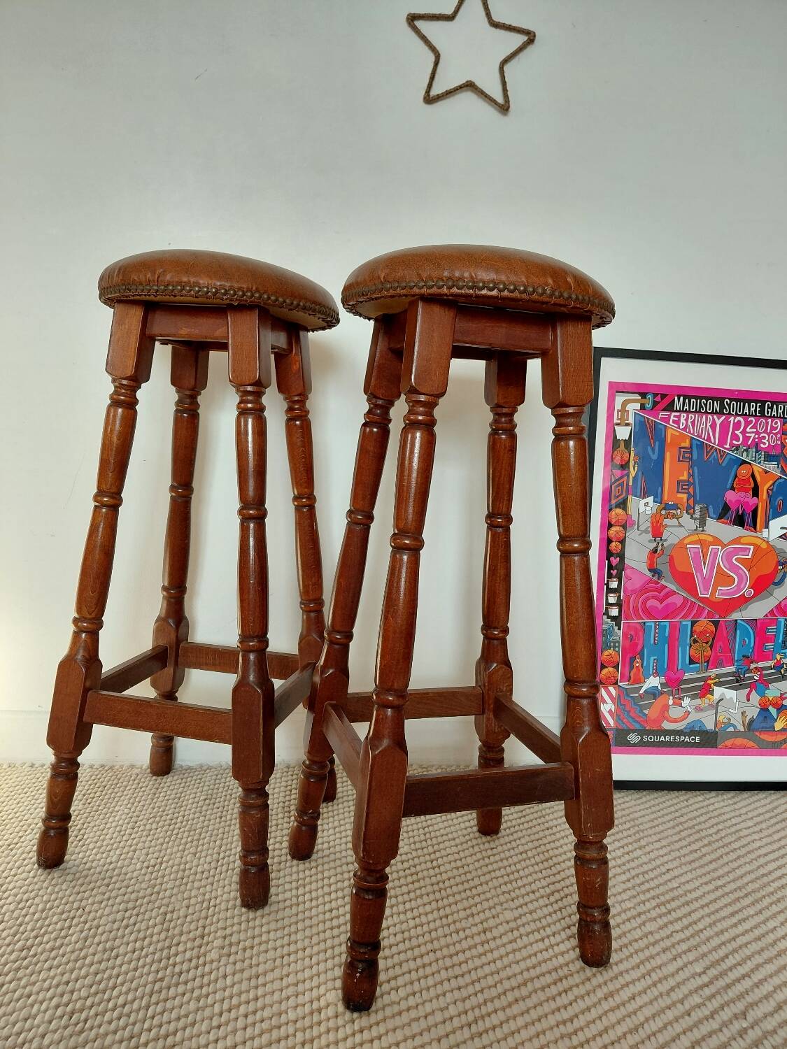 Paire tabourets bar vintage style pub anglais-75 cm