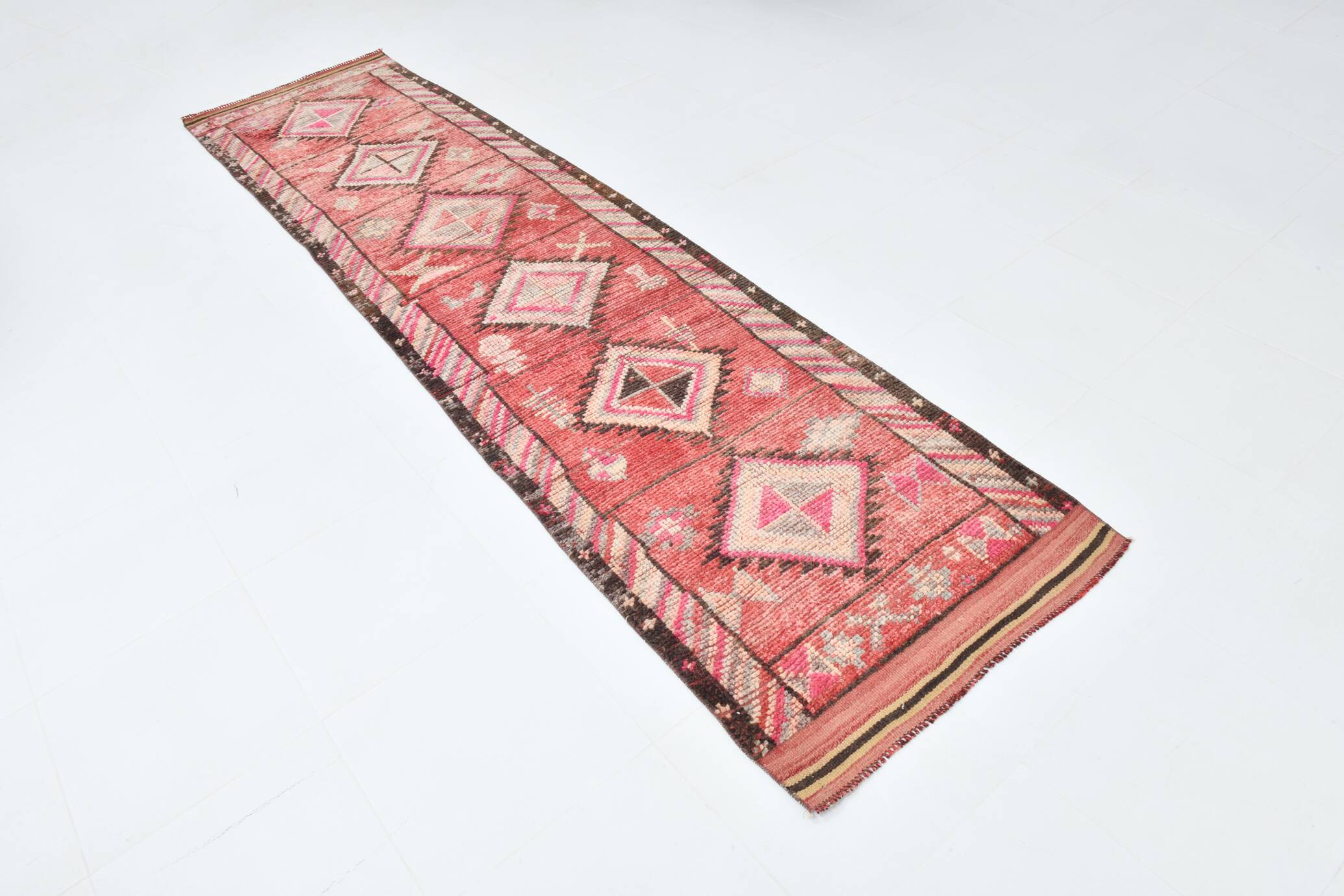 83x337Cm Cinnamon Red Runner Rug, Turkish Wool Runner Rug, Antique Rug