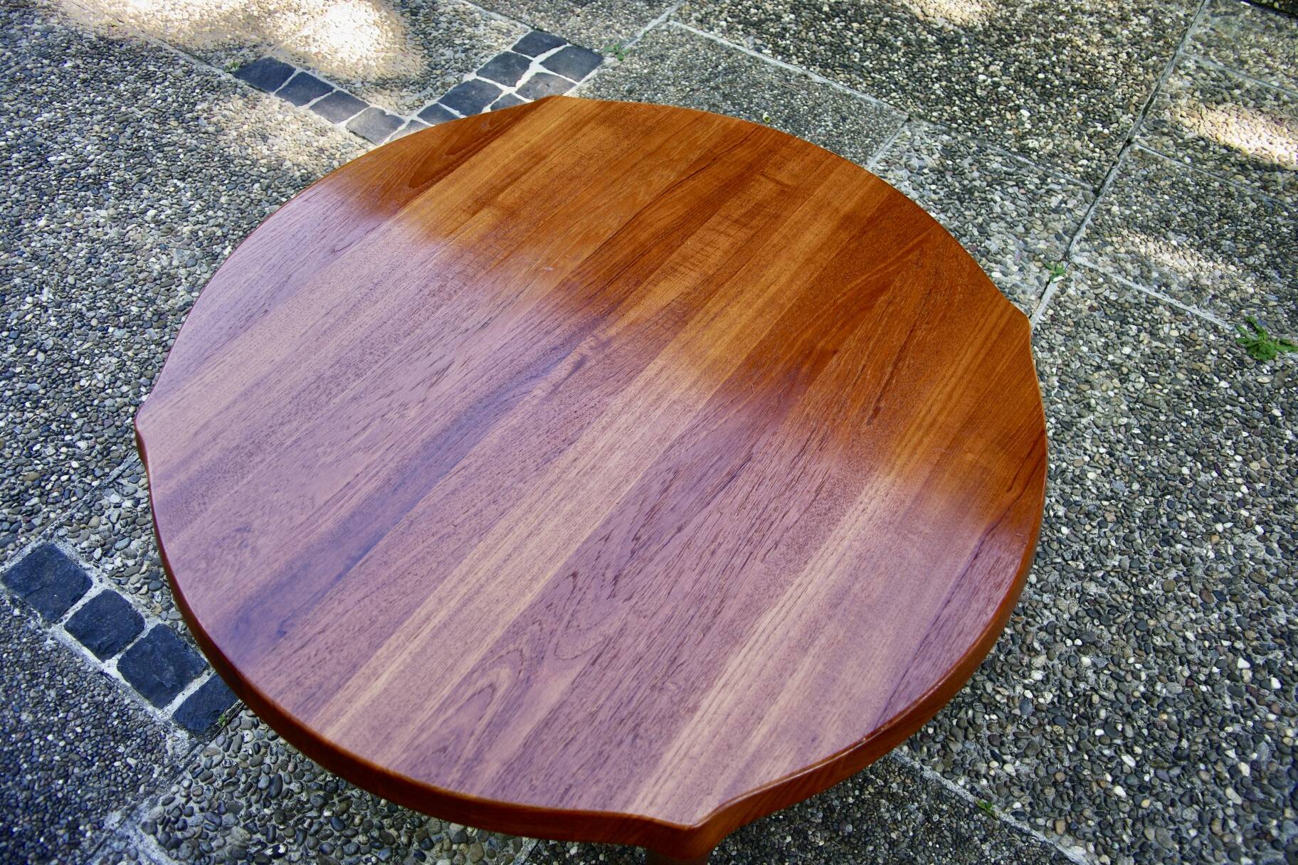 Organic round coffee table in solid teak by john boné for michael laursen denmark 1960