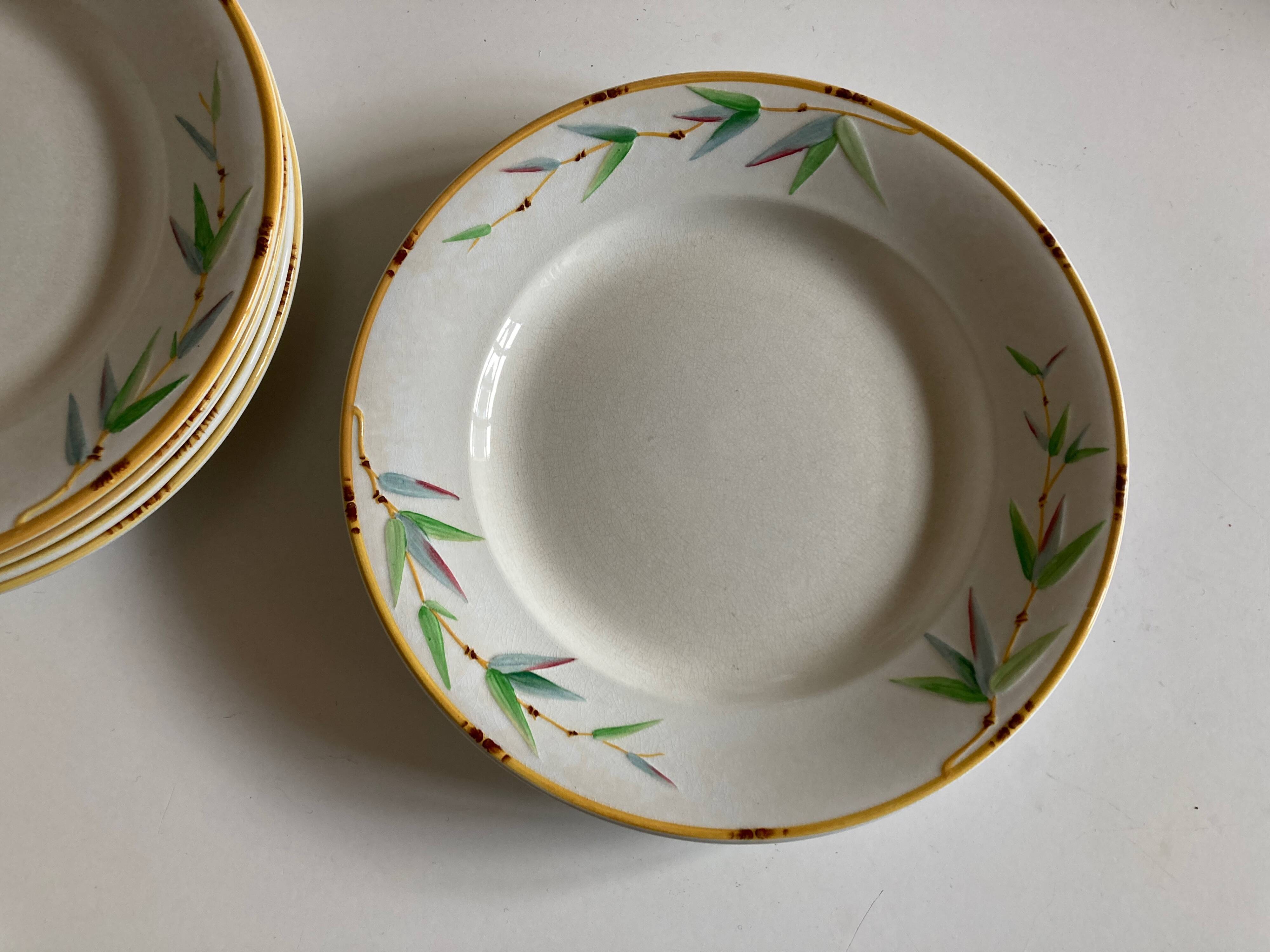 Set of 7 Sarreguemines Bamboo 1880 ironstone plates