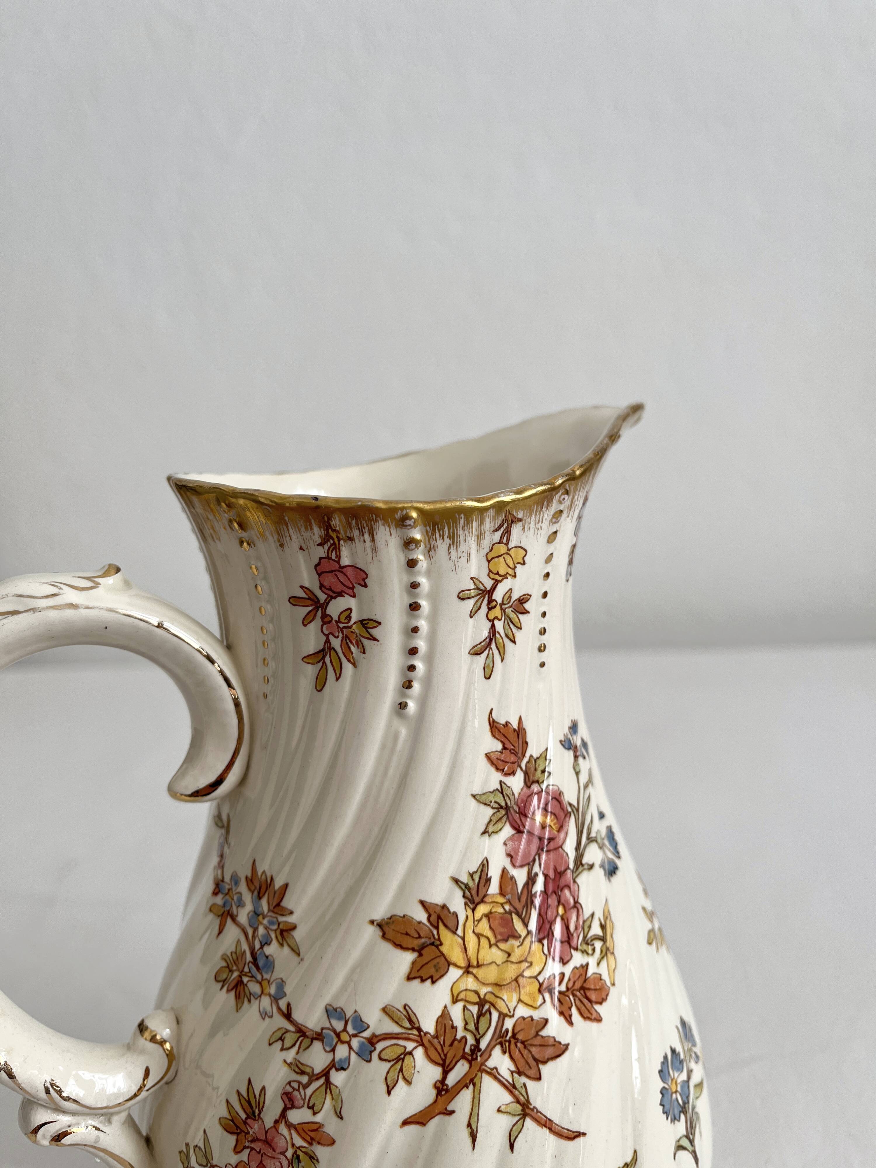 Polychrome ironstone milk jug "Louis XV" U&C Sarreguemines