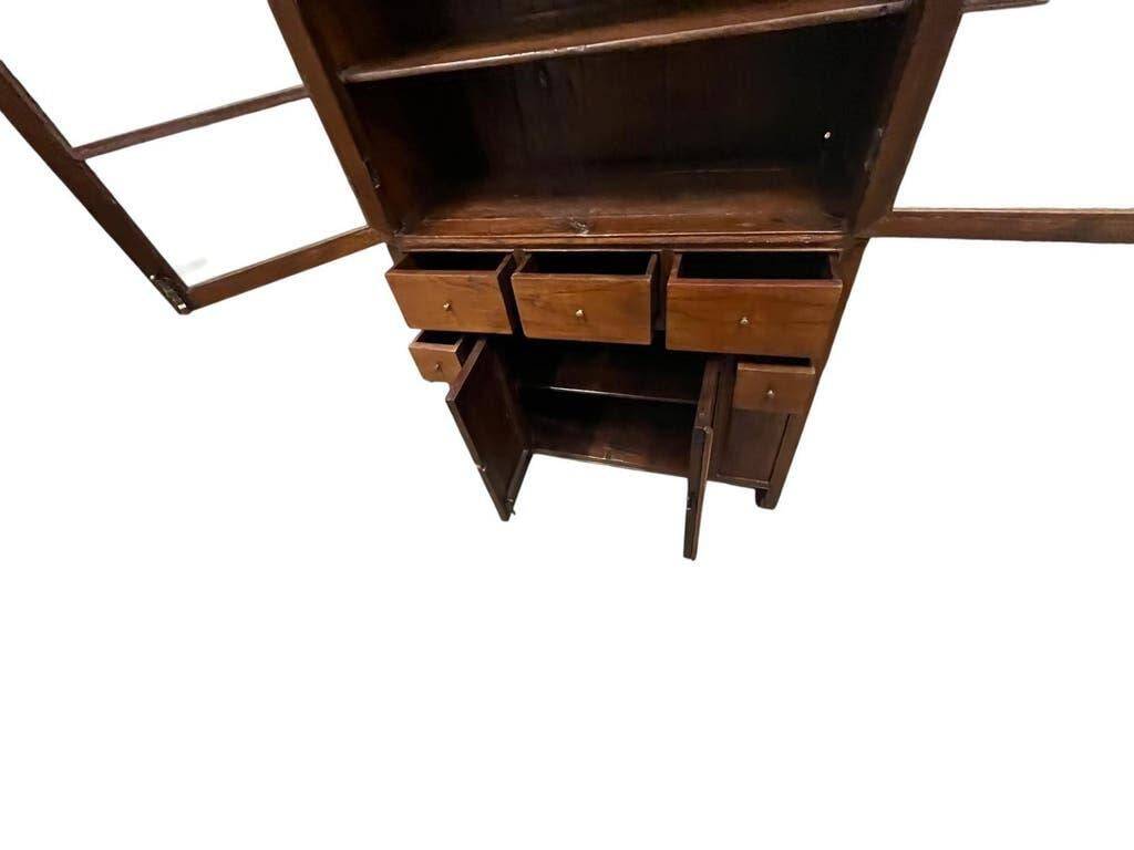 XL vintage wooden display cabinet/buffet, very tall, with glass.