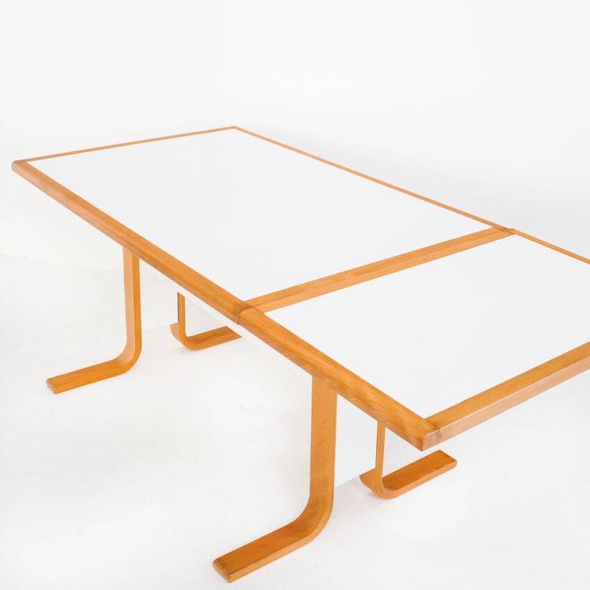 Vintage Scandinavian beech table with extension. Sweden, 1980s.