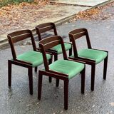 Scandinavian dining table and 4 Hans Olsen style chairs in teak and velvet.