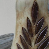 Flamed stoneware vase decorated with leaves