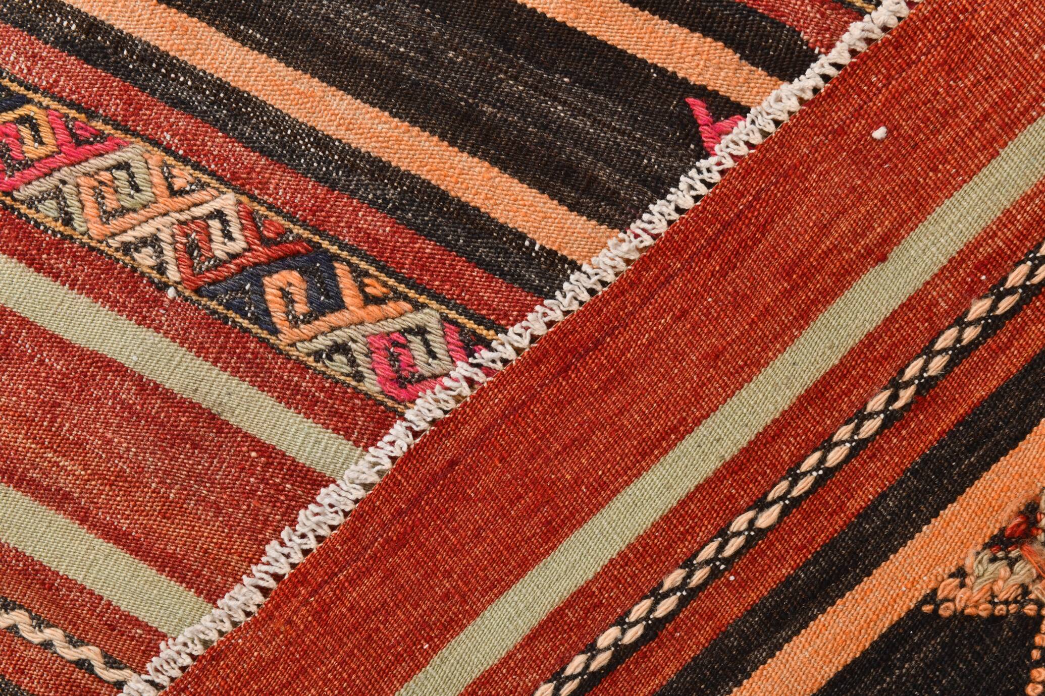 3x10 Red & Black Striped Kilim Runner Rug, 90x309Cm