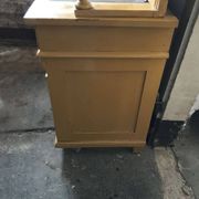 Pine wardrobe painted in straw yellow ochre - period piece from 1890-1919, antique style.