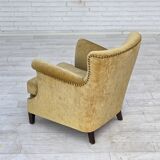 1960s, Danish armchair, honey-yellow furniture velour, original condition.