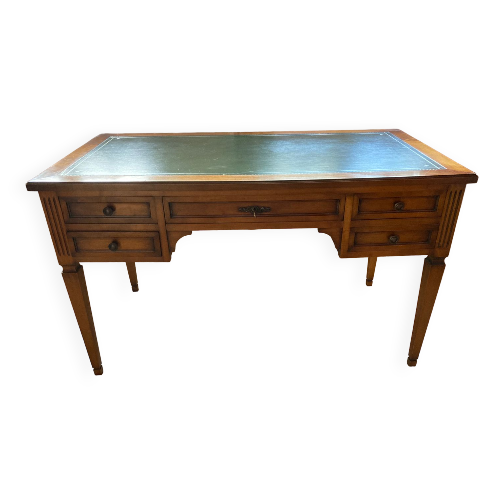 Napoleon Empire style wood and green leather desk 4 drawers 2 sliding shelves