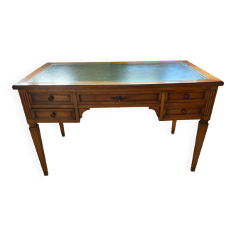 Napoleon Empire style wood and green leather desk 4 drawers 2 sliding shelves