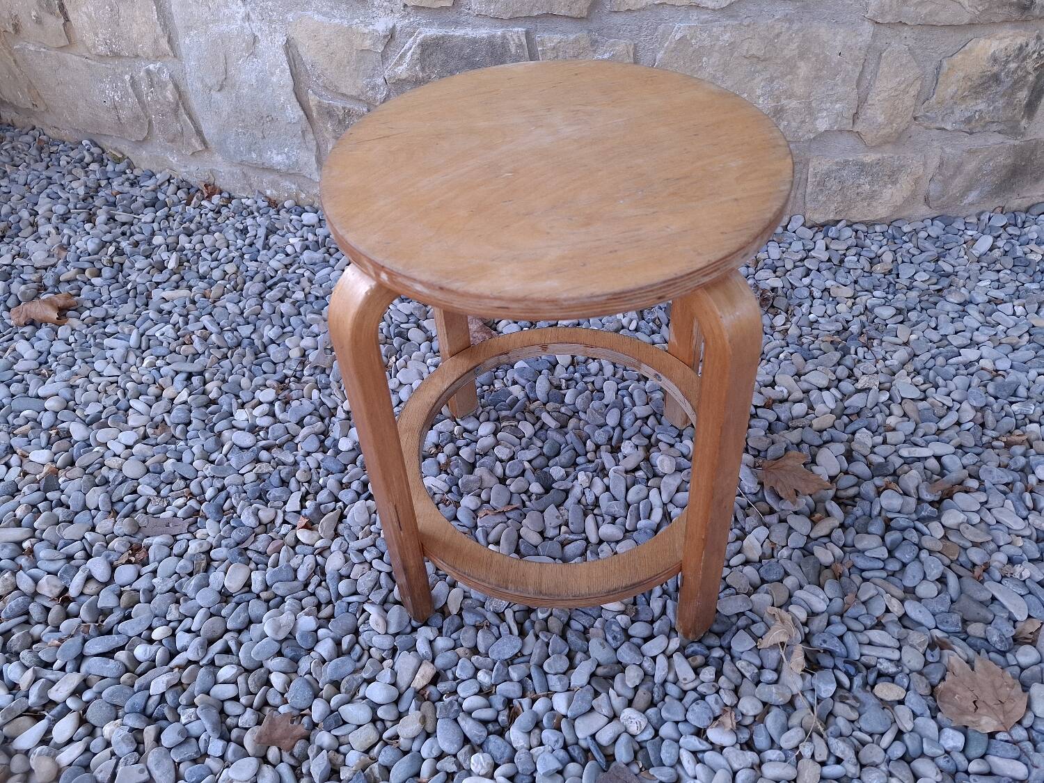 Vintage curved wooden stool
