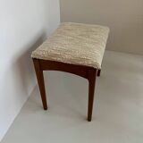 Siège ottoman repose-pieds en teck et tissu écru