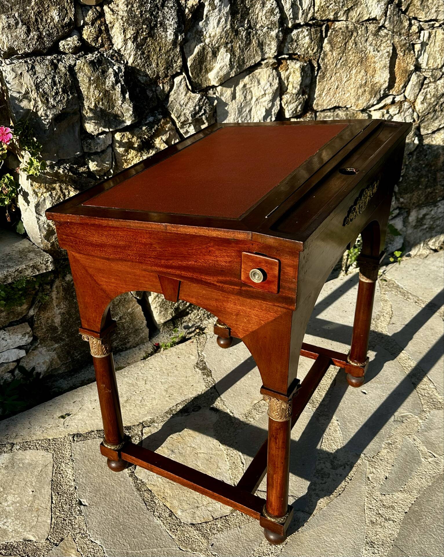 Writing desk or bonheur du jour in mahogany by E. Poteau.