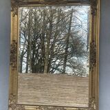 vintage beveled mirror in rectangular shape stucco and gilded wood in Louis XV baroque style