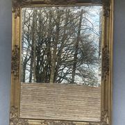 vintage bevelled mirror in rectangular shape, stucco and gilded wood in Louis XV baroque style