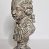 Bust of a young aristocrat in reconstructed stone, old stone patina, 32 cm