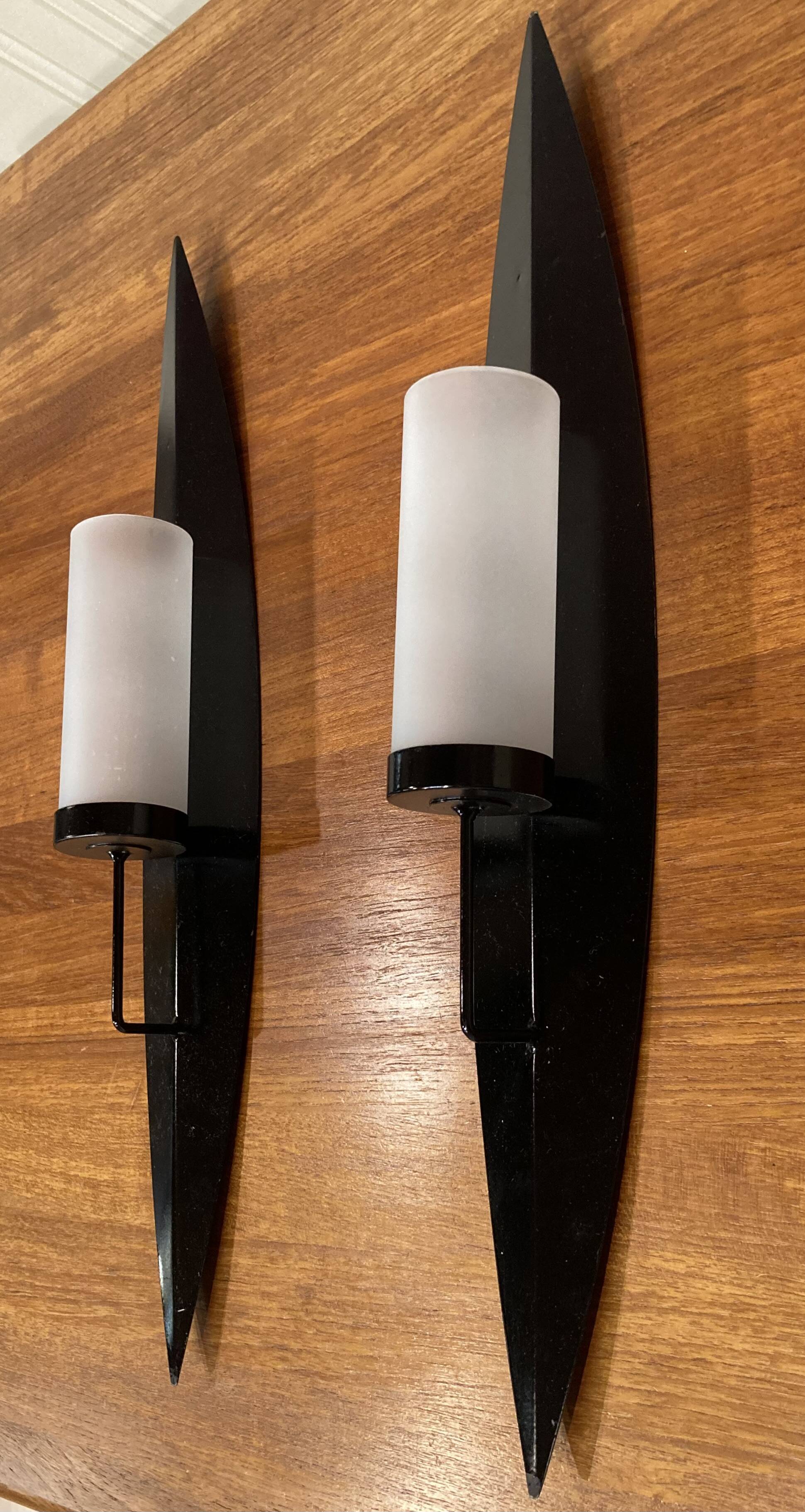 Pair of Scandinavian design candle holders in glass and metal.