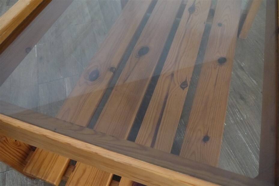 1970s pine and glass coffee table