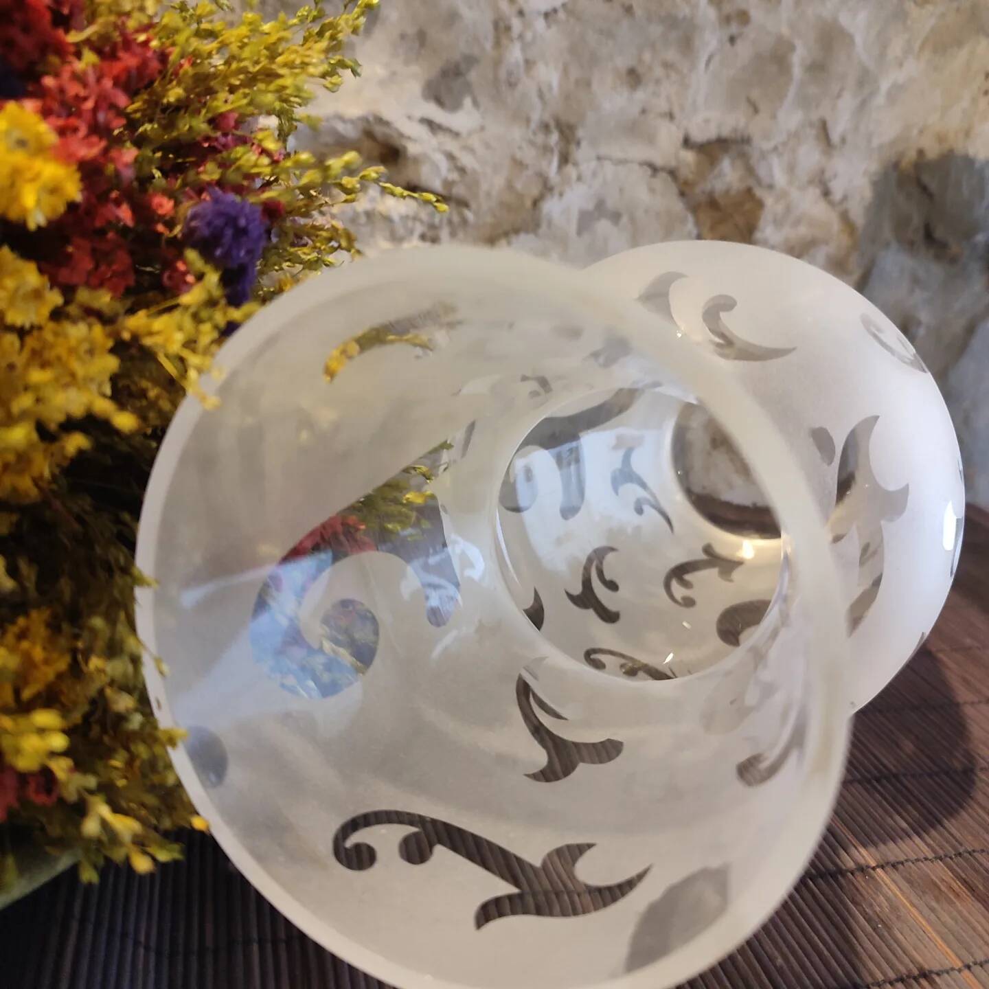 White vase in iridescent frosted etched glass