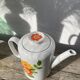 Porcelain teapot with flowers, 1970s, Italian ceramic