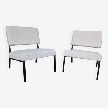Pair of Fireside armchairs in metal and buckle fabrics by Pierre Guariche for Airborne, 1960