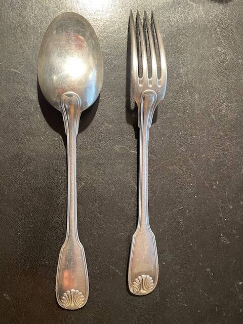 Christofle solid silver christening cutlery, Vendôme shell pattern