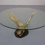 French Swan Coffee Table in Brass and Glass, 1960s