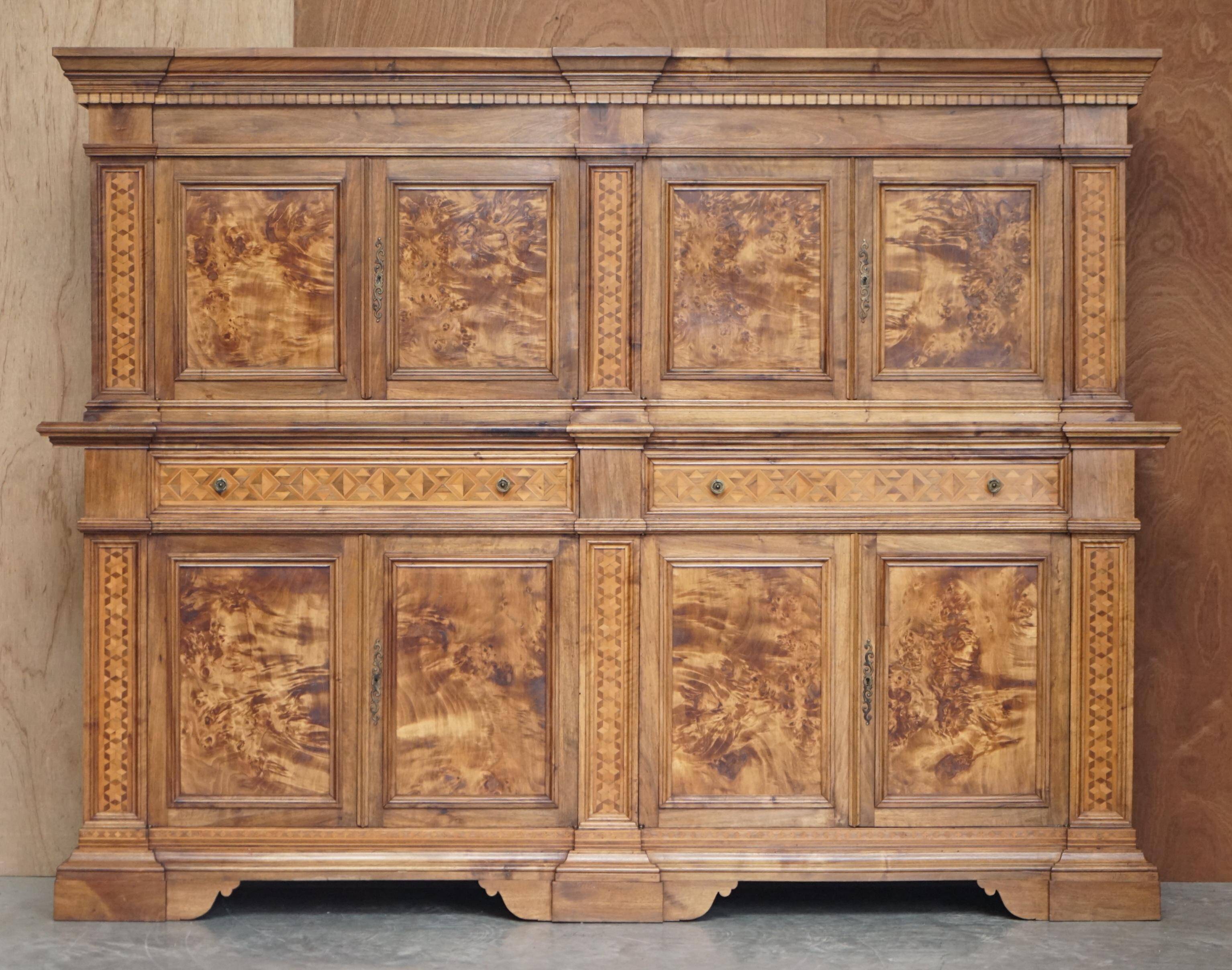 Italian Governess Buffet in Burr Pippy Oak with Geometric Marquetry