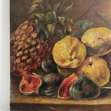 Old oil painting on canvas still life with exotic fruits