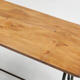 French bistro table with elegant metal base and oak top, ca. 1890