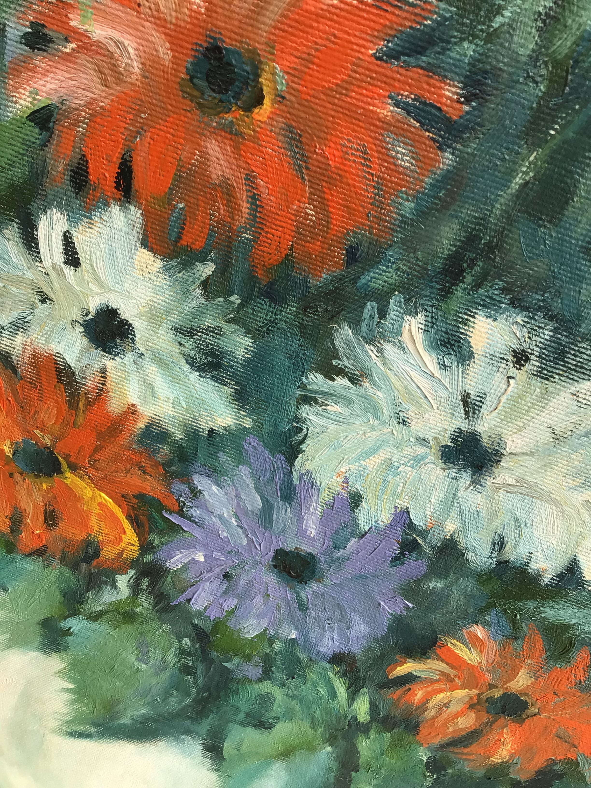 Oil bouquet table signed JM. Salve 1985