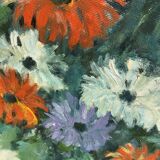 Oil bouquet table signed JM. Salve 1985