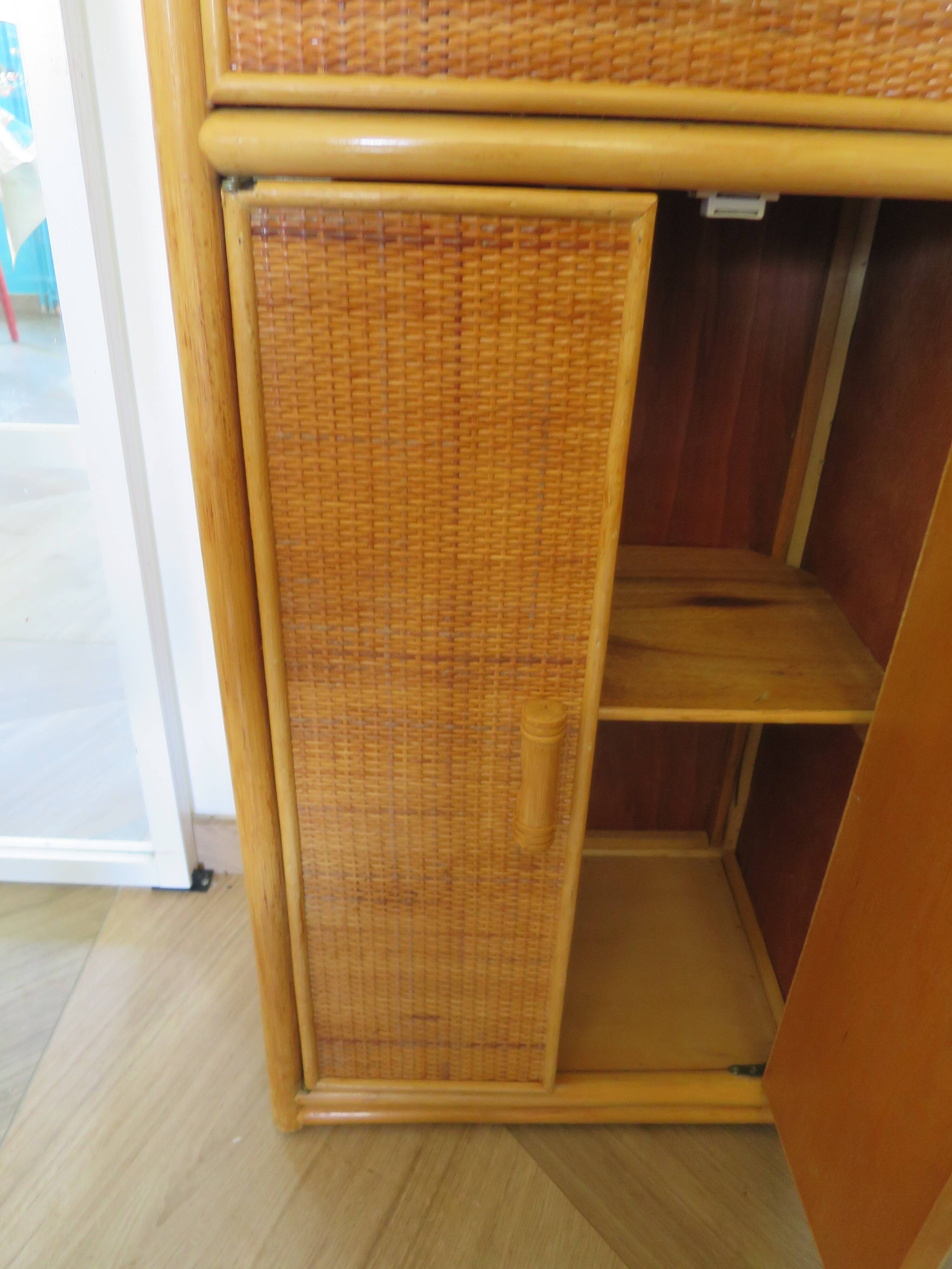 Vintage Library - 2 drawers - Woven rattan cupboard - 1980s - natural