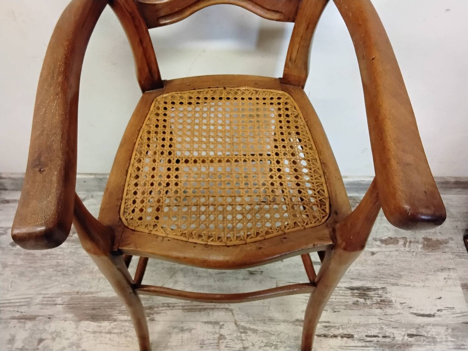 Children's high chair in wood and cane