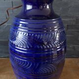 Large blue earthenware lamp base signed ST Clément France Plume 815-2 – Excellent condition