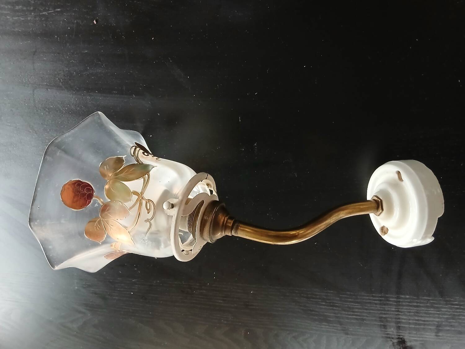 Elbow Wall Lamp Porcelain Tulip Gold with Flowers