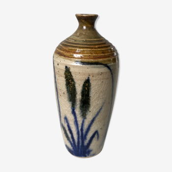 Bottle / soliflore in stoneware artisanal pottery signed "La Roquebrou" 70s