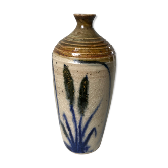 Bottle / soliflore in stoneware artisanal pottery signed "La Roquebrou" 70s