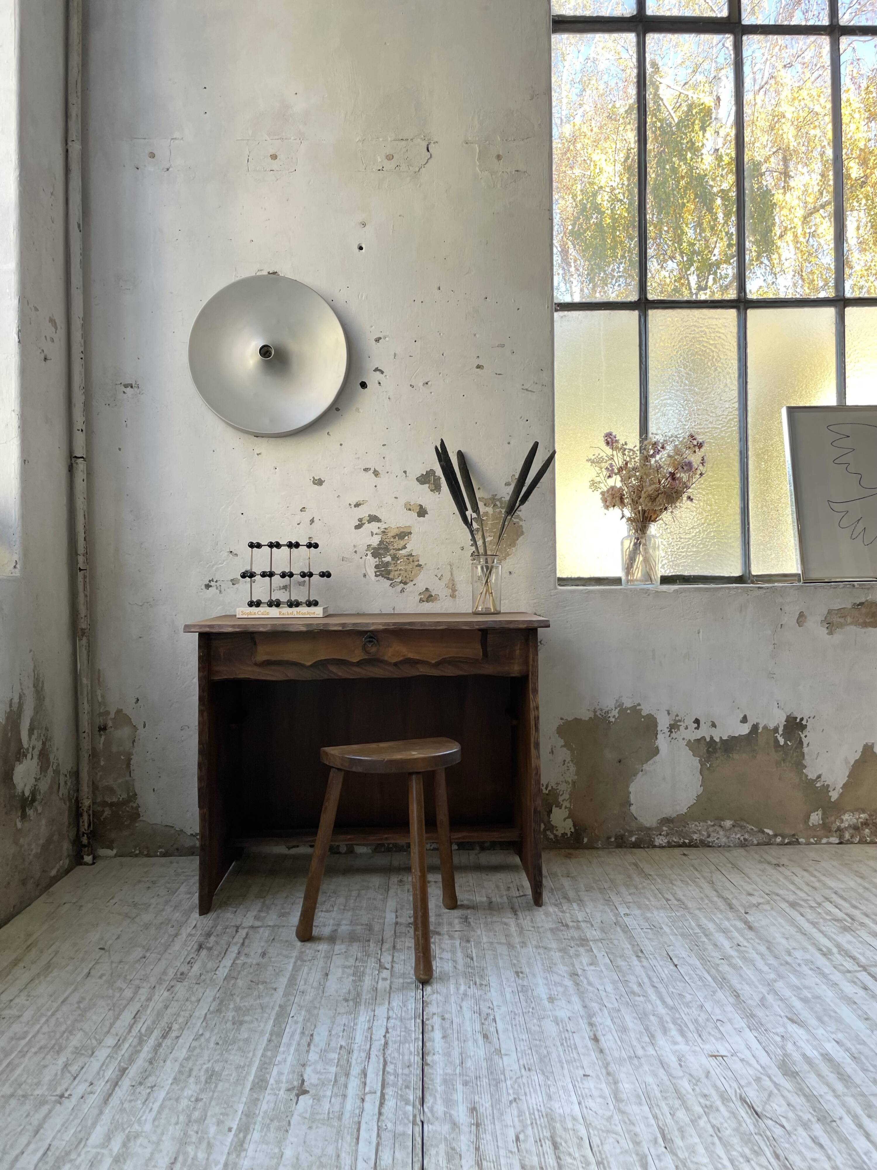 Brutalist desk in elm, signed Aranjou.