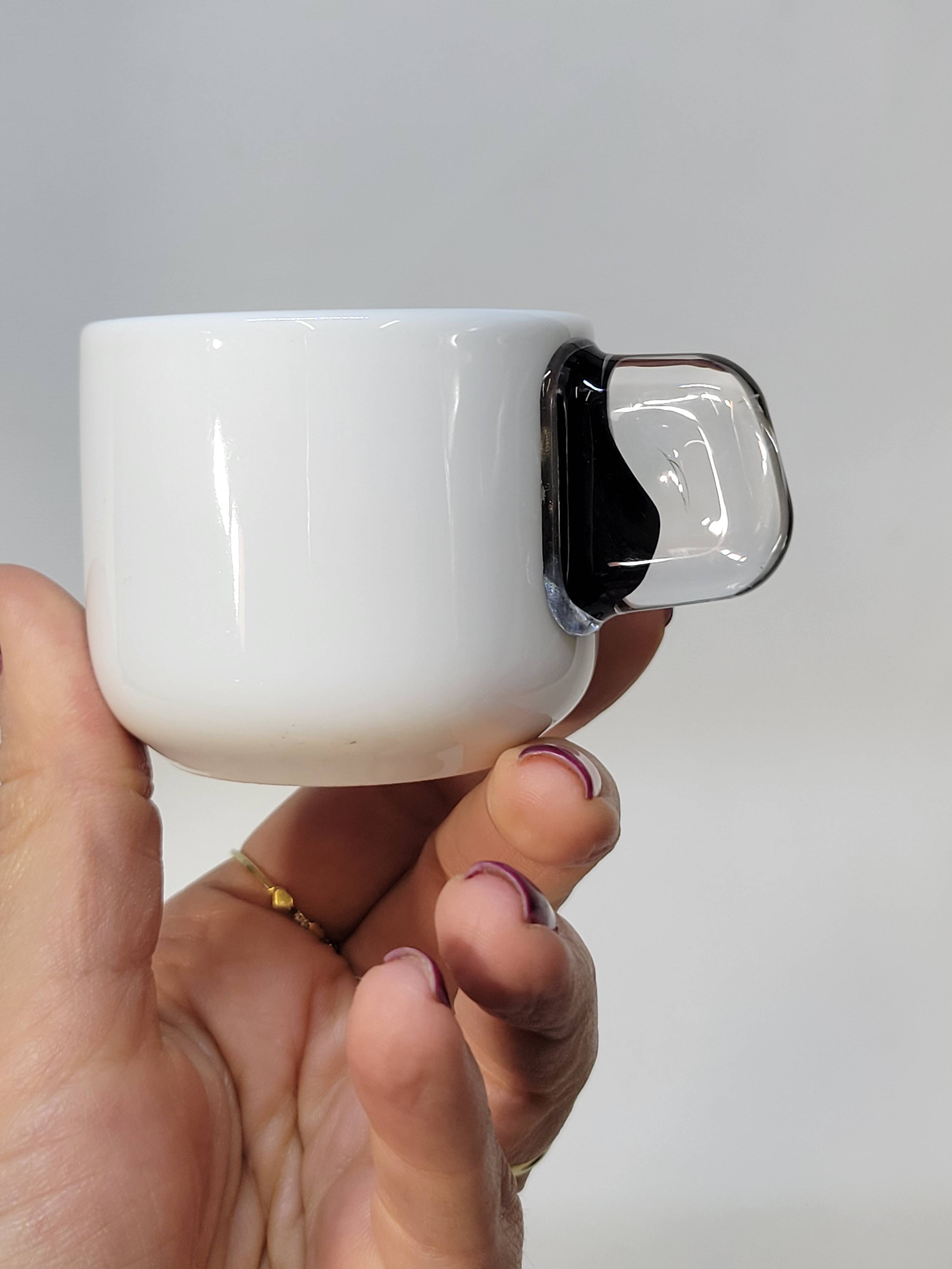 Guzzini Coffee Set 6 Porcelain Espresso Cups and 6 Plexiglas Saucers