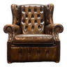 Vintage Brown leather chesterfield wingback armchair